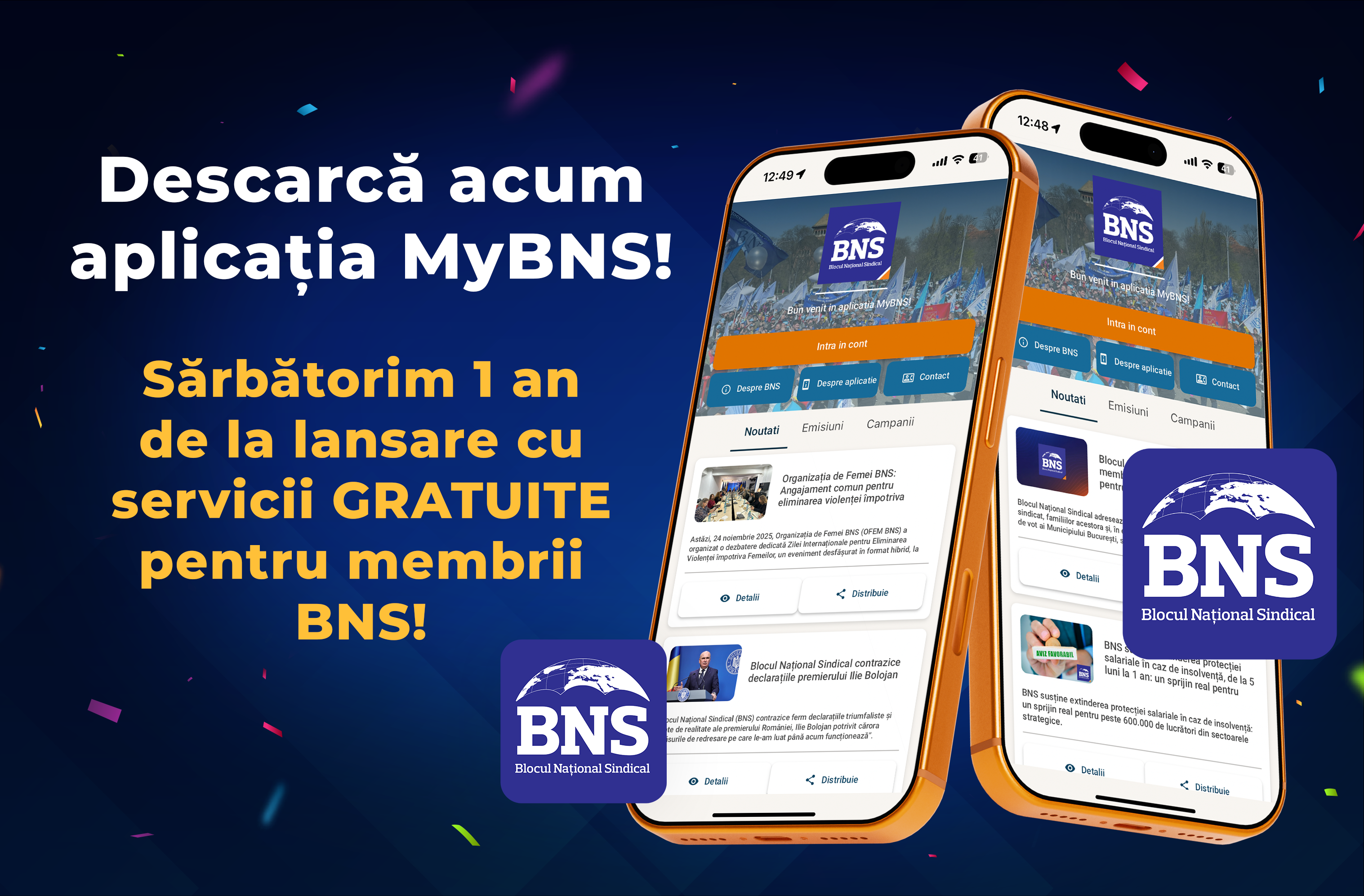 Sărbătorim 1 an de la lansarea aplicației MyBNS cu servicii GRATUITE pentru membrii BNS! Vezi serviciile de care poți beneficia
